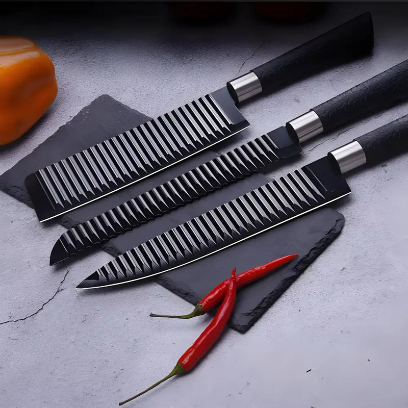 Professional Barbecue Knives Kit-Black Blades for Precise Cutting-BLACK