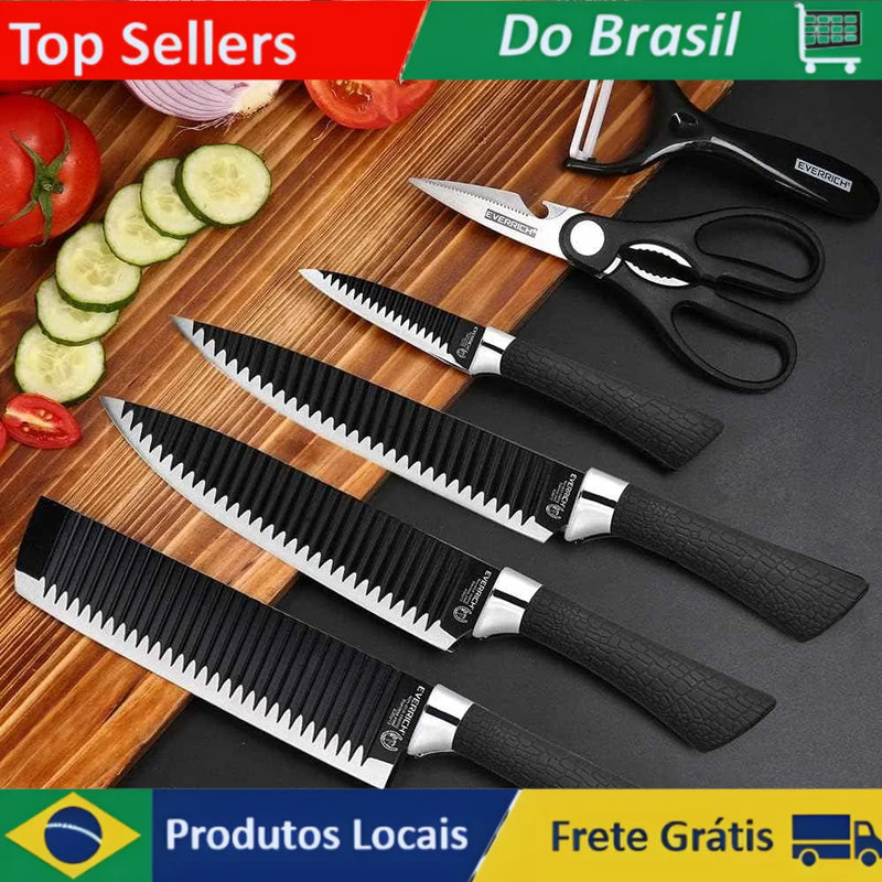 Professional Barbecue Knives Kit-Black Blades for Precise Cutting-BLACK