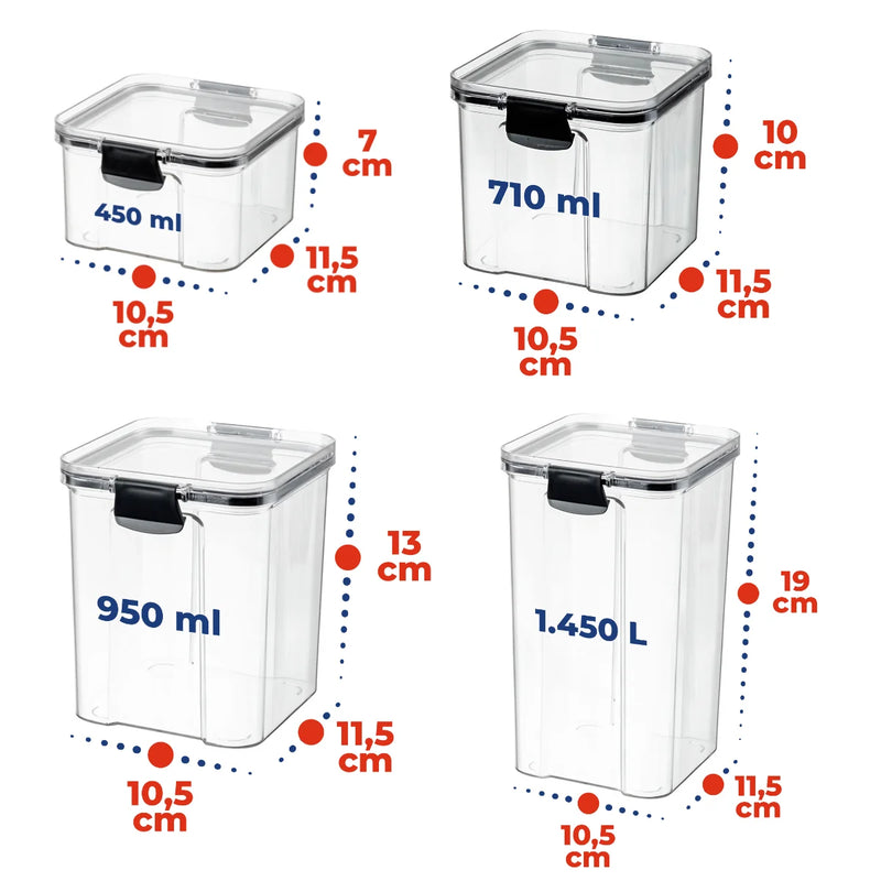 Kit de Potes de Armazenamento Herméticos Slim Plasnorthon com Travas de Alta Vedação.
