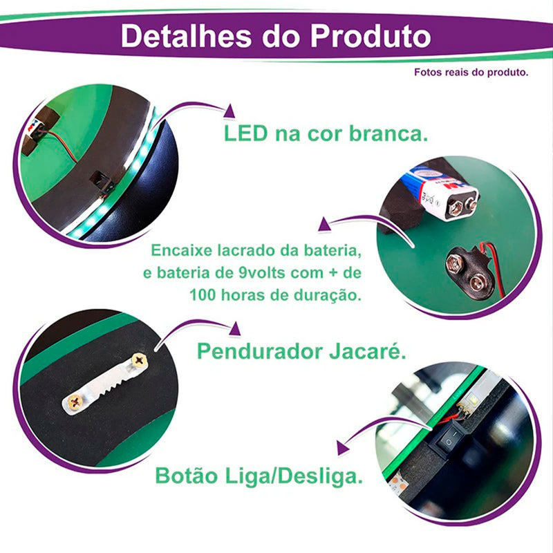 Espelho Suspenso de LED Decorativo para Maquiagem, Banheiro, Sala de Estar.