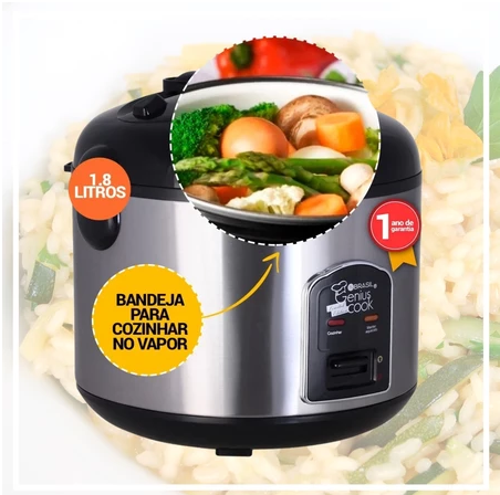 Panela Elétrica de Arroz 10 xícaras 1.8L - com legumeira - Inox - Multifuncional