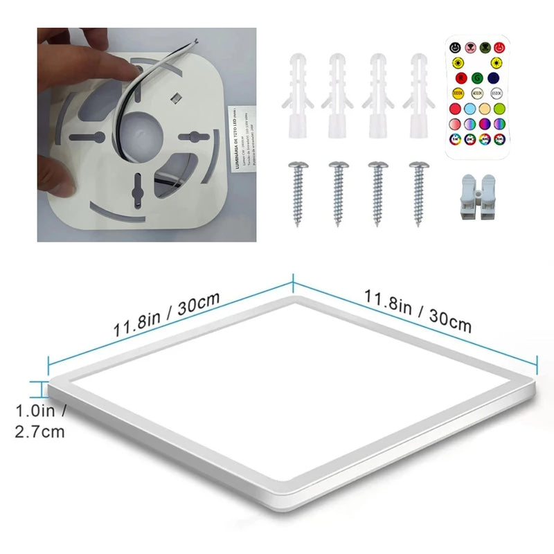 Luminária de Teto LED Inteligente RGBW com Controle Remoto, Painel de Luz Ambiente, Lustre, 110V