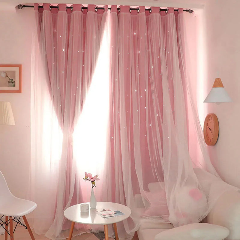 Cortinas transparentes  duas camadas vazadas para sala de estar, janelas, Ótimo para quarto de crianças