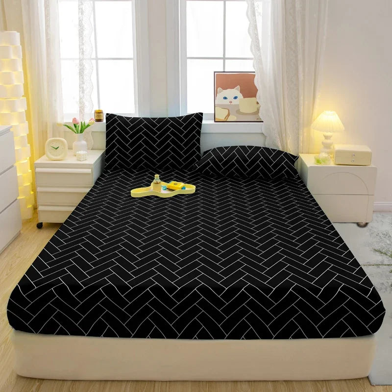 Lençol de elástico fosco estampado com geometria simples e moderna, capa de cama impressa para quarto, roupa de cama modelos Solteiro, Casal, Queen, King (excluindo fronhas)